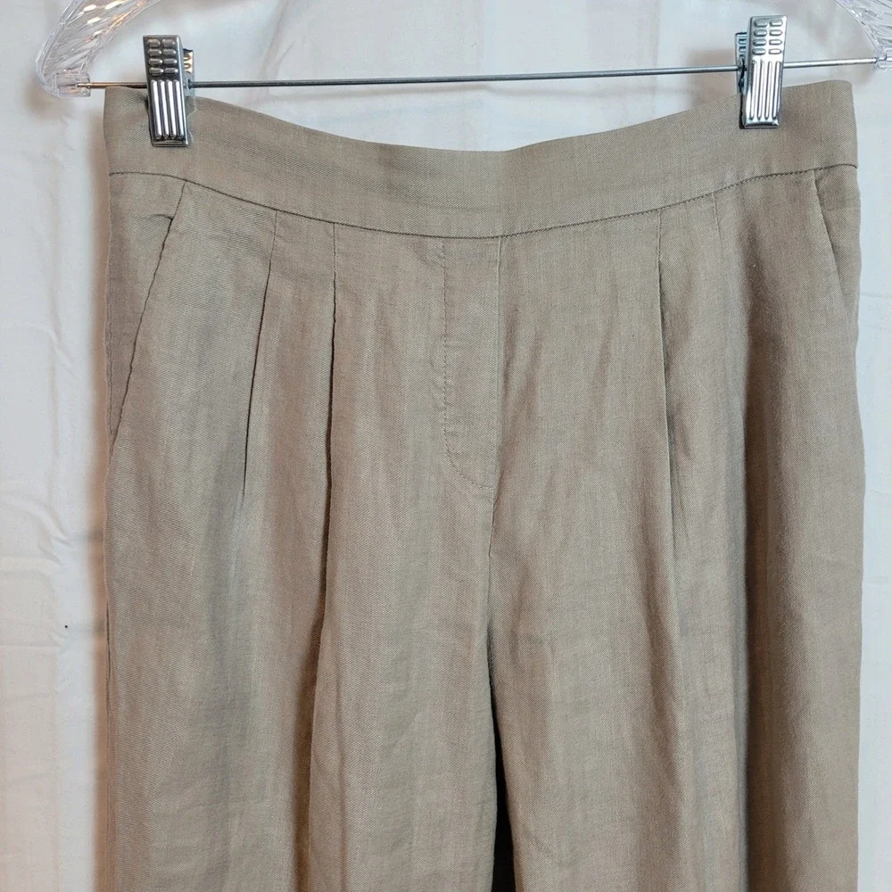 Babaton Women's‎ Beige Linen Blend Pleated Trousers Pull On Pants Coastal Size 6